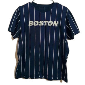 Primark Mens Boston Short Sleeve Shirt Navy and White Stripes